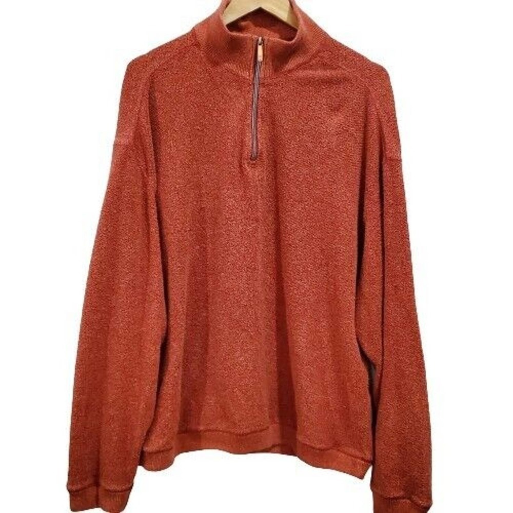Tommy Bahama Men's Pullover Orange 3/4 Zip Pullover Knit Sweater Size Large